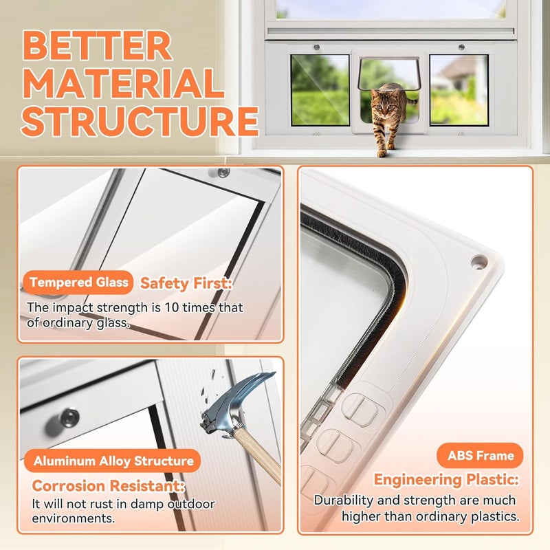 LIBBEPET Cat Door for Window, Aluminum Window Cat Door Insert Fit Windows Width 27"-32", Cat Flap for Window with Magnetic Flap Opening 7.8 x 8.3 in, Tool-Free Install, Safety & Weatherproof, Medium - Image 4